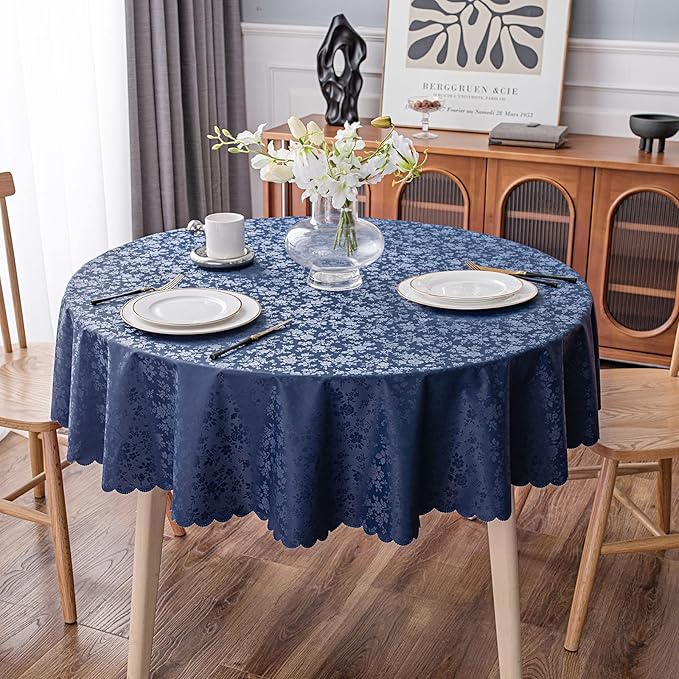 Smiry Round Table Cloth, Waterproof Heavy Duty Vinyl Tablecloths, Wipeable Washable Table Cover for Kitchen and Dining Room (Navy Blue, 60" Round)