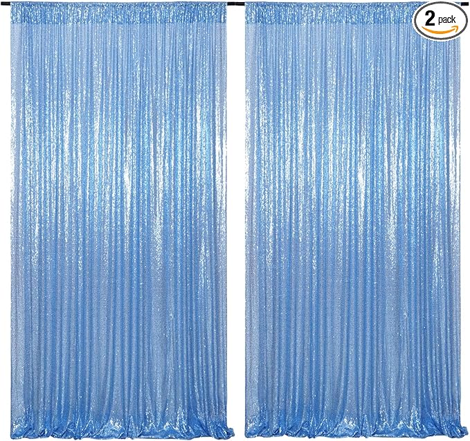 Poise3EHome Baby Blue Sequin Backdrop Curtains, 2 PCS 5FT x 10FT Glitter Panels for Birthday Party Baby Shower Wedding Christmas Thanksgiving Holiday Festival Decor