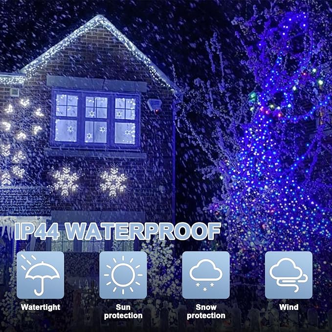 LAMPHOME 33ft Christmas Decorative Mini Lights, 100 LED Transparent Wire Fairy Starry String Lights Plug in, 16 Lighting Modes for Outdoor Xmas Tree Wedding Party Decoration (White+Blue)