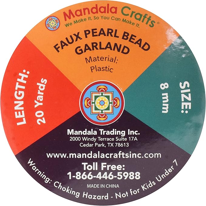 Mandala Crafts 8mm Faux Orange Pearl Beads Roll - 20 Yards Strand of Fake Pearls Chain Garlands Spool String for Christmas Tree, Wedding, Party, Vases, DIY Decoration