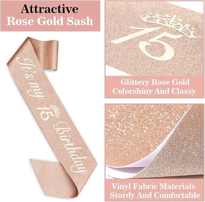 15th Birthday Decorations for Girls, Including Sash, Crown/Tiara, Candles, Cake Toppers. 15th Birthday Gifts for Girls