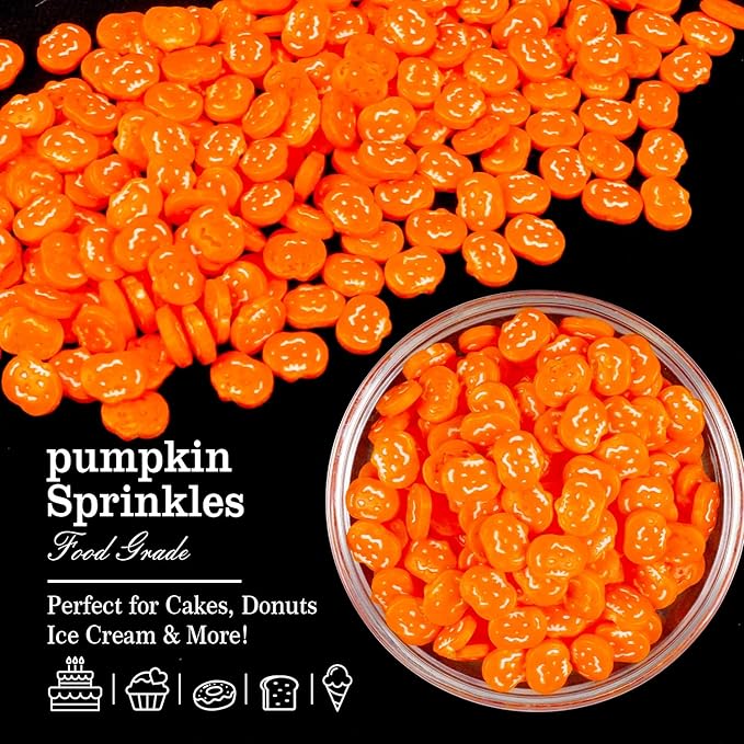 Edible Pumpkin Sprinkles for Cake Decorating, Halloween Orange Sugar Sprinkles, 150g/5.29oz, Perfect for Cake Decoration, Cupcake Decorations Ice Cream Toppings