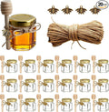 Mini Honey Jars - Hexagon Little Glass Honey Jar with Gold Lids, Wooden Dippers, Bee Charms and Jutes - Small Honey Jars for Baby Showers, 20Pack