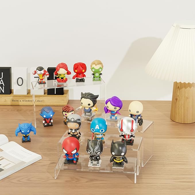 Black Matte Metal Display Stand,8 Pcs 2 Set Display Risers, Metal Rectangular Display Shelf for Showcase, Dessert, Toys, Perfume (Clear, L7 x8 x9)