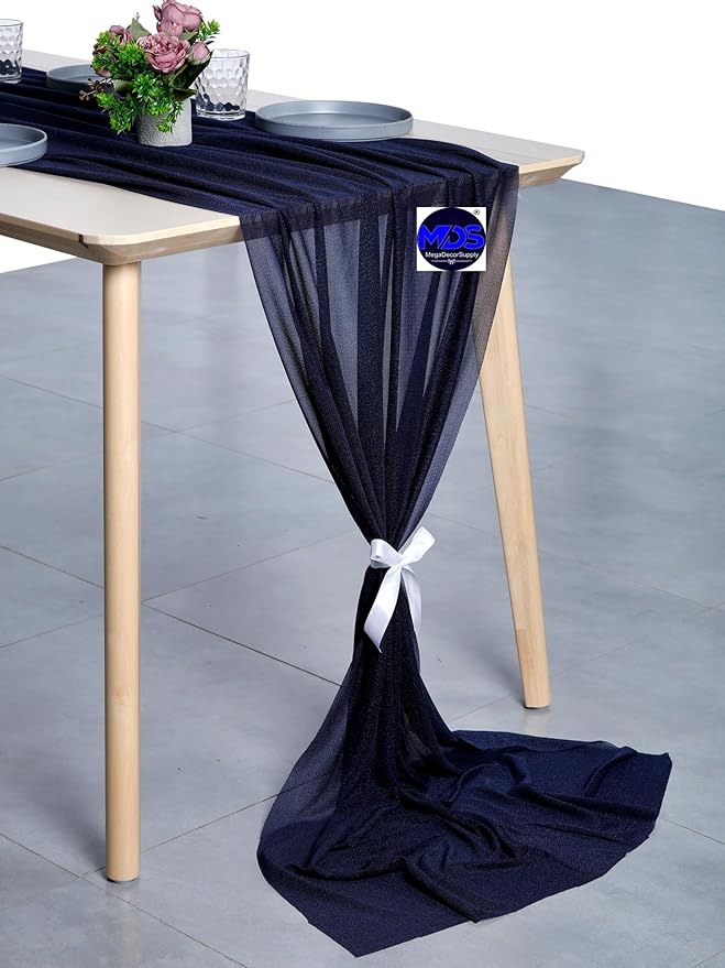 MDS Halloween Chiffon Table Runner - 5 Pack, 29 x 170 Inches, 14ft Each - Sheer Spooky Table Runners for Haunted House Parties, Trick-or-Treat Tables, Witchy Décor, Wedding & Events - Navy Blue