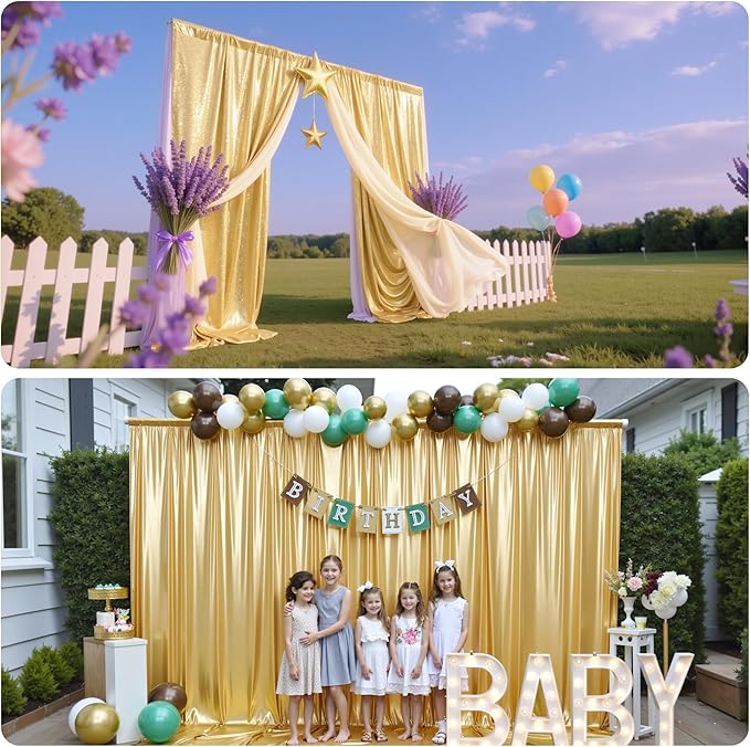 PartyVillage 30x10FT Gold Sequin Backdrop Curtain -6 Panels 5x10FT Wrinkle Free Shimmer Back Drop Cloth, Glitter Backdrop Drapes for Photography, Birthday, Wedding, Graduation Background