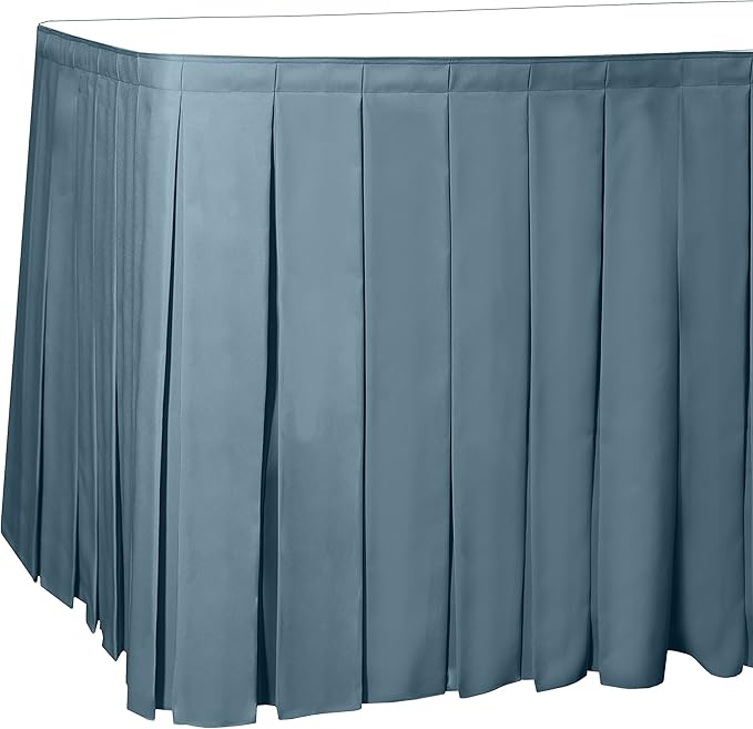 Ultimate Textile Pleat Polyester Fabric Table Skirt - Machine Washable Flame Resistant with Clips for Events, Weddings & Trade Shows, Cut & Sewn in Paterson, NJ - Slate, 7' Box Pleat