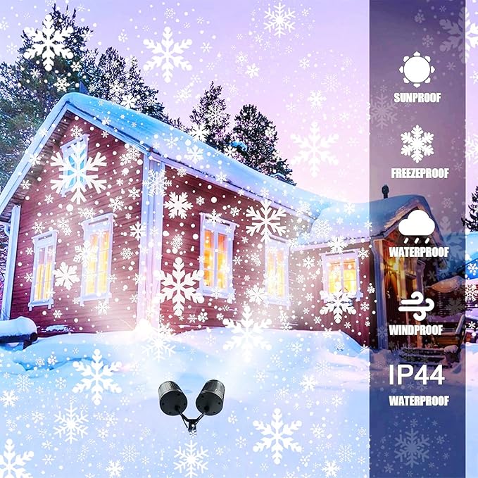 Christmas Snowflake Projector Lights Outdoor - Double Head Dynamic Snowflake Projector Lights with Waterproof Holiday Decorative Lighting for Indoor Outdoor, Xmas, Party, Yard Wall Decor