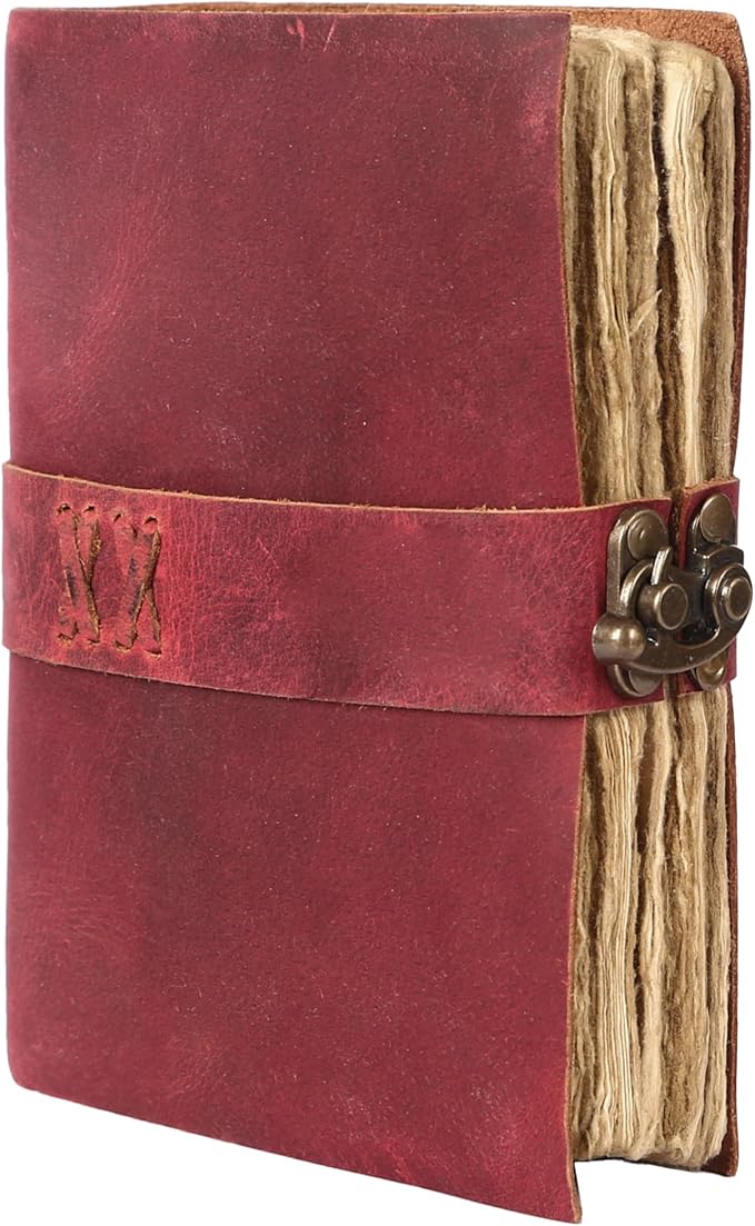 Vintage Leather Journal Handmade Buffalo Non-Refillable Deckle Edge Paper – Leather Bound Journal for Women, Men C-Lock Closure, Ideal for Writing & Travel for Artists (Solid Pink)
