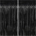 Black Streamers Party Decorations - Thicken 2 Pack 3.2 x 8.2 FT - Black Tinsel Foil Fringe Backdrop Curtains, Photo Booth Props for Birthday, Halloween, Retirement, Bachelor Party Decorations