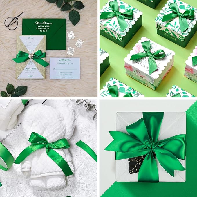 1/2" x 50 Yards Emerald Green Satin Ribbon Single Faced Fabric Ribbons for Gift Wrapping, Crafting, Bows Making, Sewing, Wedding, Home Decor