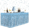 8 Pack Light Blue Table Skirts, 29x108" Metallic Foil Tinsel Fringe Table Skirts for Rectangle Tables Streamer Curtains Backdrop, Party Decorations for Birthdays Weddings Holidays