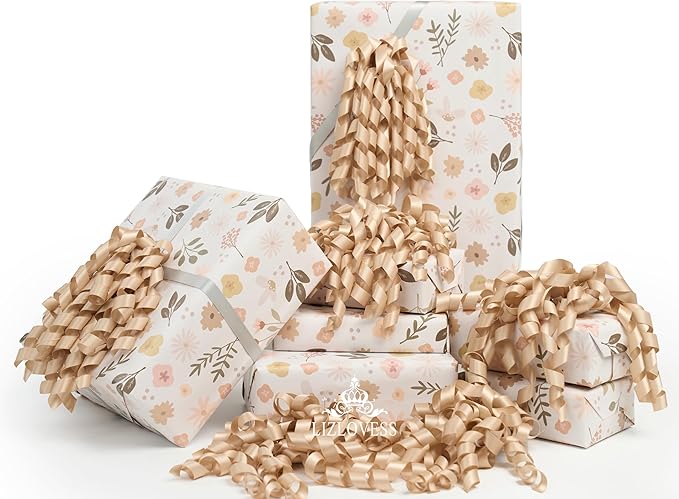 6 Inch Champagne Curly Bows for Gift Wrapping Set of 6, Self Adhesive Bows Champagne Gold Gift Bows for Presents, Satin Ribbon Bows for Birthday, Wedding, Christmas, Bridal Shower