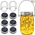 ZNYCYE Mason Jar Solar Lights for Outside, 6 Pack 30 LED Fairy Lights Mason Jar Solar Lids Outdoor Waterproof String Lights with Hangers (No Jars) for Patio Garden Yard Lawn Decor - Warm White
