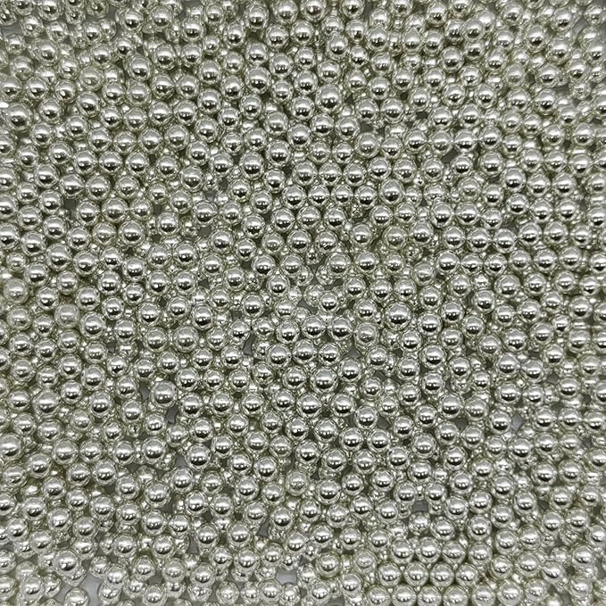 Edible Silver Pearl Sugar Sprinkles Candy 4mm Mini Pearls Cake Decorations Cupcake Toppers Cookie Decorating Perfect for Wedding Party Valentine Halloween Christmas Supplies 3OZ