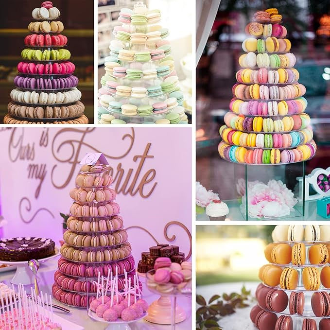 Macaron Tower Stand 10 Tier 4" - 13" Transparent Plastic Round Tower Display Stand Cupcake Cake Holder Rack Platter to Hold 230 Macarons for Wedding Birthday Party Decor