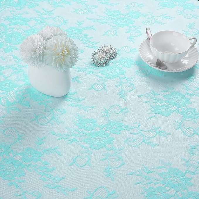 LuoluoHouse Lace Tablecloth Rustic Table Fabric Blue 60x120 Inch for Boho Wedding Bridal Shower Party Decoration Rectangle Overlay Long Vintage Embroidered Reception Table Cloth Decor