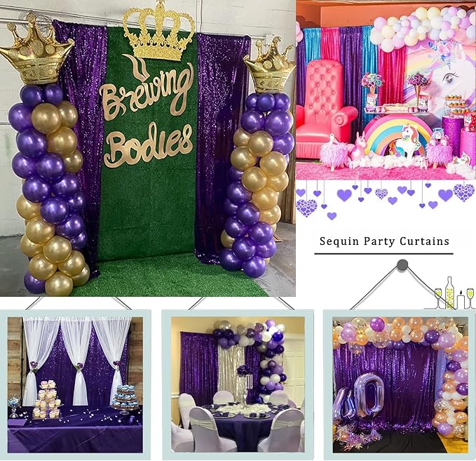 Purple Sequin Backdrop Curtains Glitter Drapes 2FTx8FT 2 Panels for Wedding Birthday Party Decorations Sparkly Photography Background