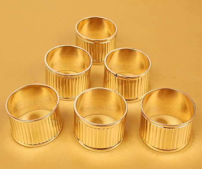 Gorgeous Beautifully Handcrafted Rolled Channels Motif Large Size Party Dining Table Napkin Holders in Gold Tone (Set of 6)