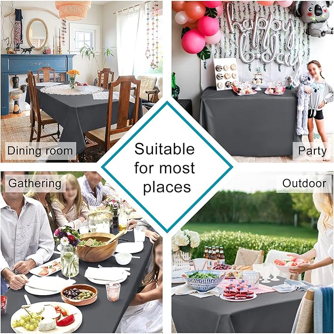 Hiasan Grey Square Tablecloth - Waterproof and Spillproof Washable Fabric Table Cloth for Dining Room Kitchen, 70 x 70 Inch