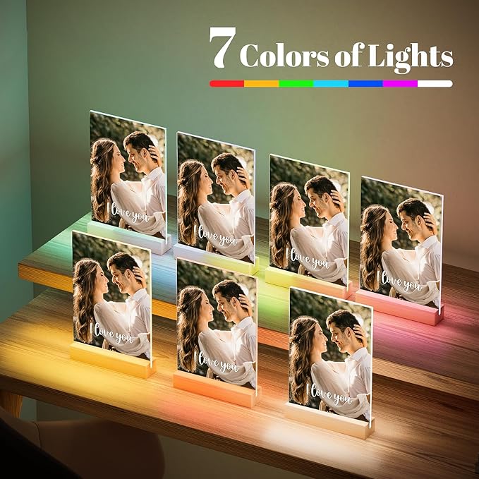 Custom Picture Frames with Photo, Personalized Photo Frame with Night Light, Customized Picture Frame, Personalized Anniversary Couple Gifts for Women Men Her Him Boyfriend Girlfriend
