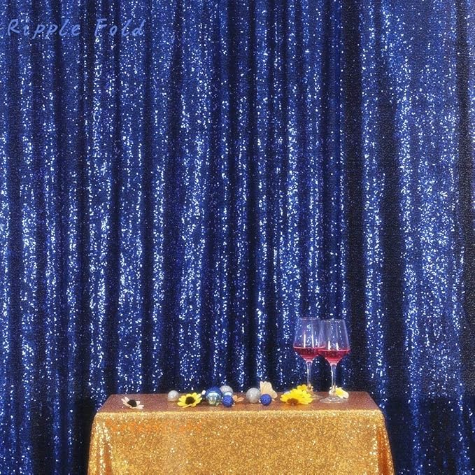 Juya Delight 2ft x 8ft x 2Pcs Navy Blue Sequin Photography Backdrop Curtain for Wedding Party Decoration Festival Ceremony