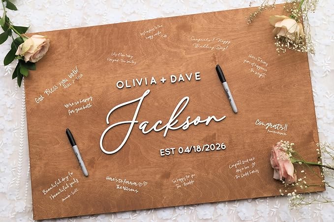 Personalized Last Name Guest Book, Unique Guest Book Sign, Custom Alternative Guest Book, Wooden Guest Book, Wedding Ceremony Guestbook Sign (Design 3)