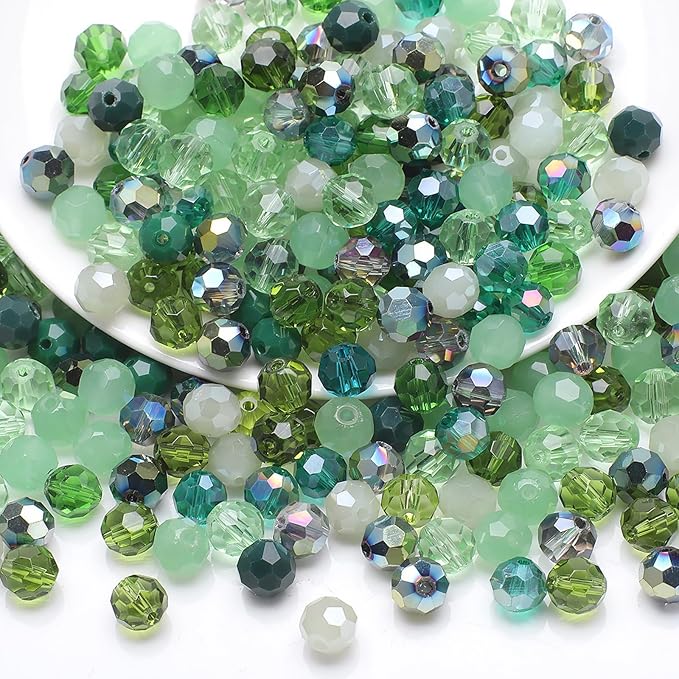 6MM Crystal Rondelle Faceted Glass Beads - 200pc, Green Series - Round Spacer Beads for Jewelry, Bracelets, DIY Crafts, Wind Chimes & Suncatchers