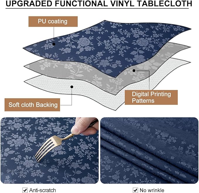 Smiry Rectangle Table Cloth, Waterproof Heavy Duty Vinyl Tablecloths, Wipeable Washable Table Cover for Kitchen and Dining Room (Navy Blue, 60" X 102")