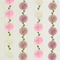 2 Pack Nude Pink Beige Tissue Paper Pom Pom Garlands Hanging with Cloth Vine for Nature Garden Fence Birthday Paty Decorations, 6.6Ft Length