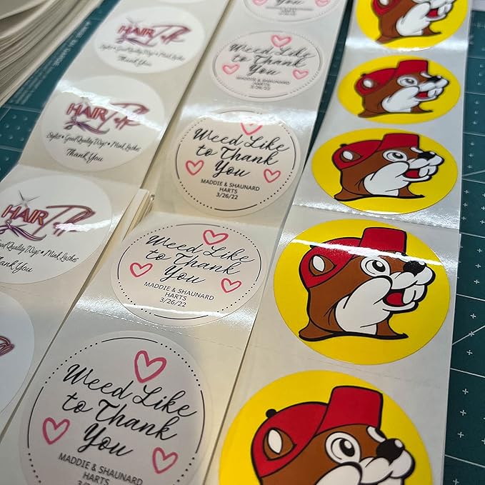 150 Custom Circle/Square BOPP Roll Labels- Personalized Stickers for Business Logo, Party, Wedding Favor, Baby Shower-Any Design Text + Image, Matte/Gloss Finish (1.5 Inch Square)