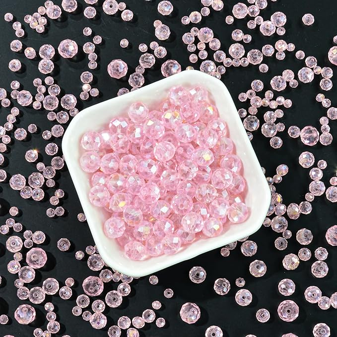 800Pcs 4/6/8/10mm Crystal Glass Beads for Jewelry Making Beads for Bracelets Necklace Pendants Making Supplies(Pink)