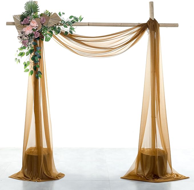VDS Pack of 1 Panel (30 Inch X 40 Feet) Wedding Arch Draping Fabric Sheer Chiffon Fabric Drapery for Wedding Ceremony Reception Swag Backdrop Canopy Chuppah ARBO Altars Decoration (Mocha)