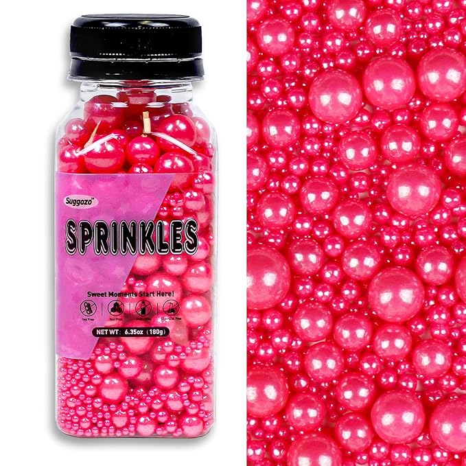 Edible Pink Sugar Pearl Sprinkles, Pearl Sugar Sprinkles, Cake Decorations, Cupcake Toppers, Ice Cream Toppings, Wedding Party Halloween Christmas Supplies,180g/6.35oz