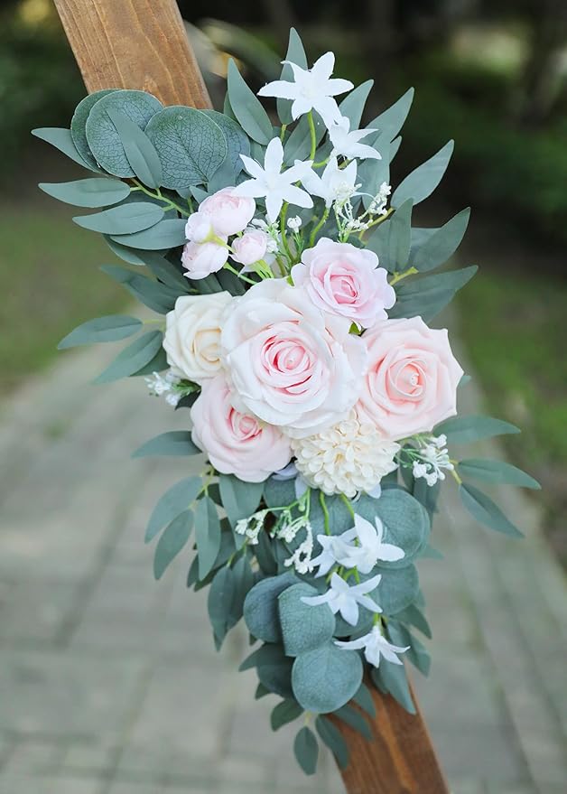 Artificial Pink Wedding Arch Flowers Swag Set of 2 for Welcome Signs, Reception and Ceremony Decorations, Cream Floral Decor, UD-002