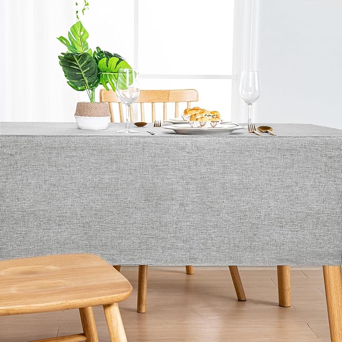 Hiasan Faux Linen Rectangle Tablecloth - Wrinkle and Stain Resistant Washable Table Cloth for Kitchen Dining Room Holiday Table Cover for Dinner, Light Grey, 30 x 60 Inch