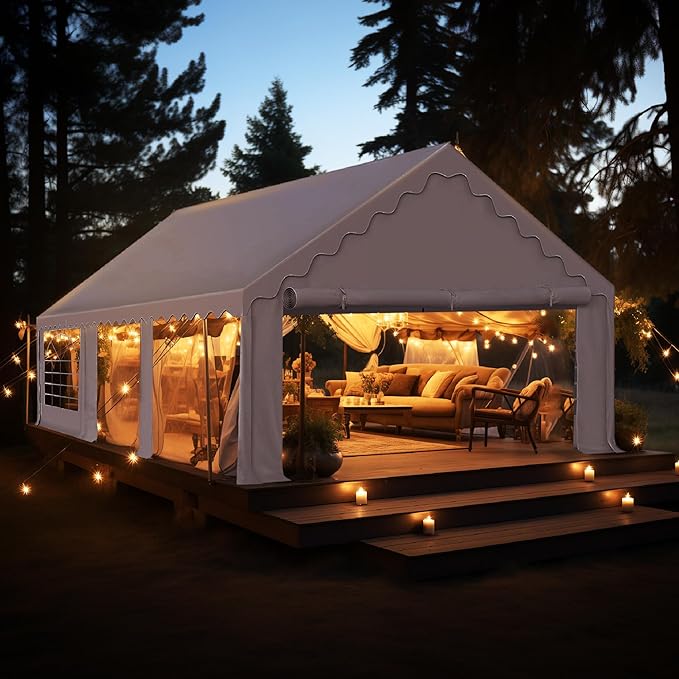 PHI VILLA 20'x16' Outdoor Heavy Duty Party Tent Large Commercial Canopy Wedding Event Shelter with Removable Sidewalls & 3 Storage Bags for Patio Outdoor Garden Events, White