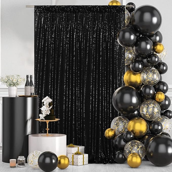 Poise3EHome 2 Panels 4x8ft Black Sequin Backdrop,Upgrade Shimmer Backdrop for Wedding Decor,Party Photo Booths,Event Decorations