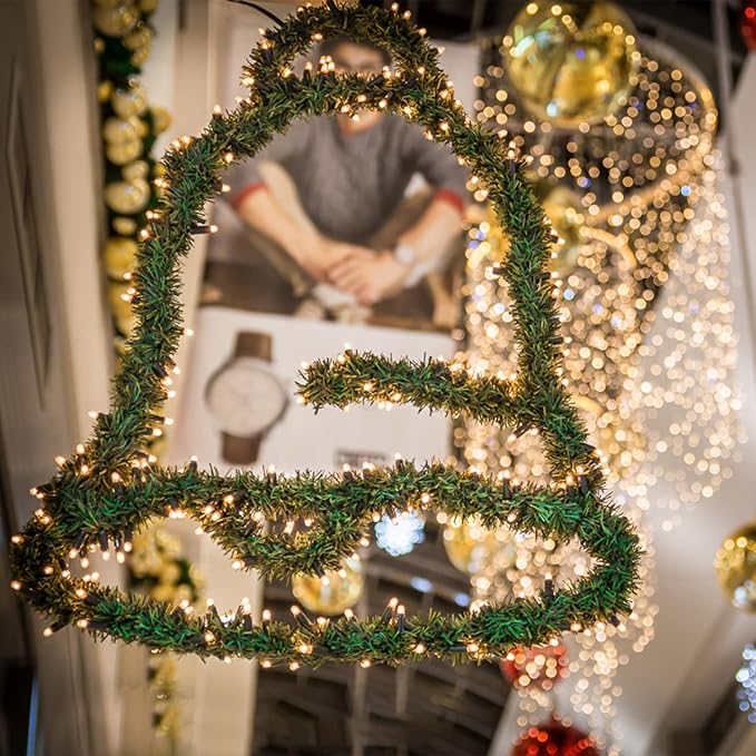 Jishi 50 FT Garland for Christmas Decorations - Non-Lit Green Soft Xmas Holiday Decor Outdoor Indoor Home Garden Artificial Greenery, Wedding Party Outside Decorations - 50Ft Long Plain Green Garland
