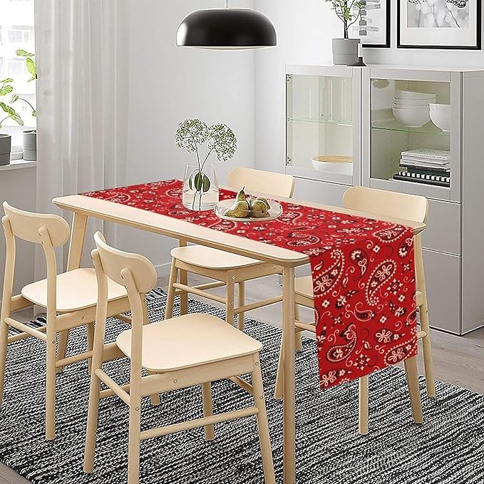 Paisley Table Runner, Boho Vintage Western Red Paisley Flower Print Table Runner for Kitchen Dining Table Wedding Holiday Party Decor, 13x120inch