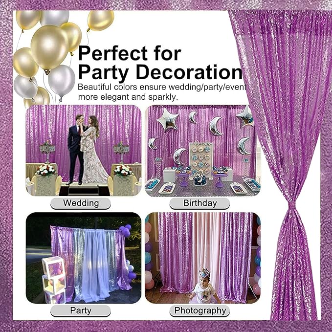 Lavender Sequin Backdrop Curtains 2FTx8FT 2 Panels Light Purple Glitter Photo Booth Backdrop Sparkly Background Drapes for Wedding Bridal Baby Shower Photography Birthday Party
