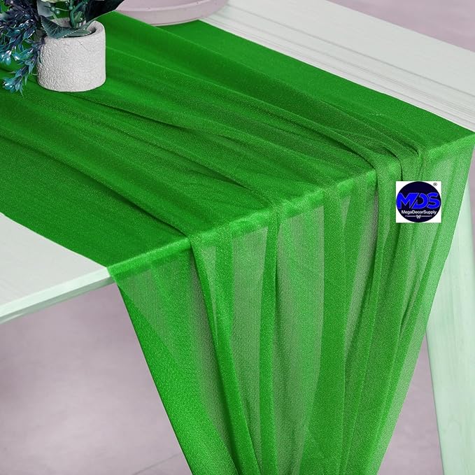 MDS Halloween Chiffon Table Runner - 12 Pack, 29 x 170 Inches, 14ft Each - Sheer Spooky Table Runners for Haunted House Parties, Trick-or-Treat Tables, Witchy Décor, Wedding & Events - Green