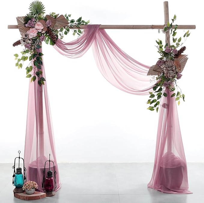 VDS Pack of 2 Panel (30 Inch X 40 Feet) Wedding Arch Draping Fabric Sheer Chiffon Fabric Drapery for Wedding Ceremony Reception Swag Backdrop Canopy Chuppah ARBO Altars Decoration (Mauva)