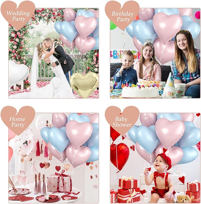 Pink Blue Heart Balloons, 18 Inch Pastel Blue Pink Foil Balloons, 18 Inch Light Pink and Blue Heart Shape Balloon for Girls Boys Birthday Baby Shower Gender Reveal Party Decorations
