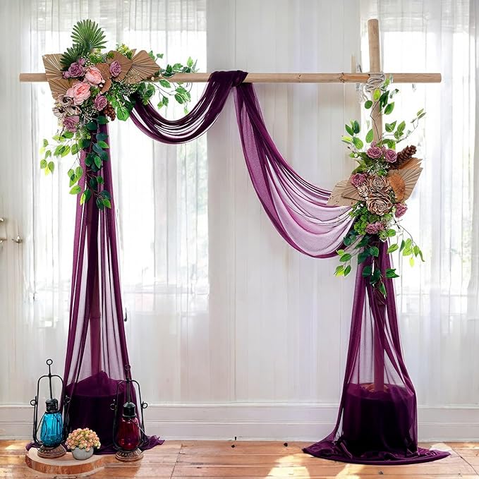 MDS Halloween Chiffon Draping Fabric - 2 Panel, 30" Wide x 50ft Long - Sheer Spooky Arbor & Canopy Drapery for Haunted House Backdrops, Party Ceilings, DIY Costumes & Themed Events - Eggplant