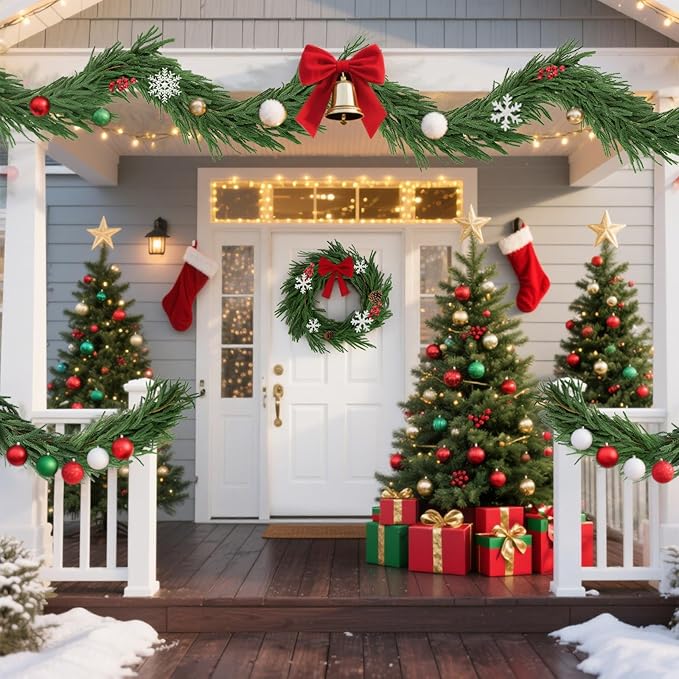 Artificial Norfolk Pine Garlands,Real Touch Artificial Greenery Garland for Table, Mantle, Wall,Indoor Outdoor Holiday Winter Christmas Decorations (4, 6FT)