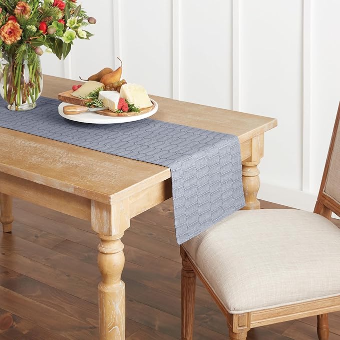 Martha Stewart Honeycomb Modern Farmhouse Reversible Table Runner, Blue, 15"x72"