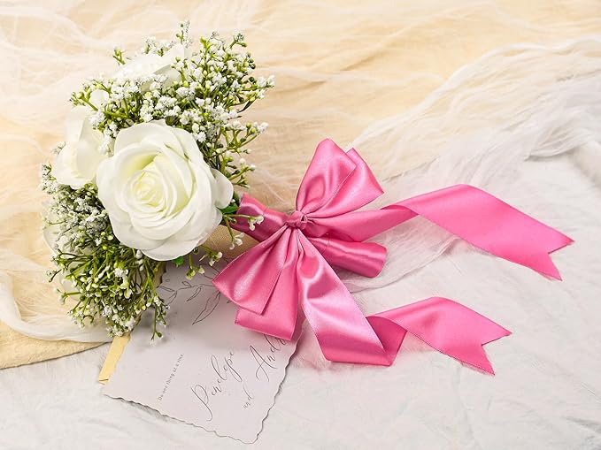 Hot Pink Satin Ribbon 1-1/2 inch X Continuous 50 Yards, Single Face Polyester Ribbon Perfect for Gift Wrapping, Flower Bouquet, Wedding Decor, Crafts, Bow Making, Sewing and More