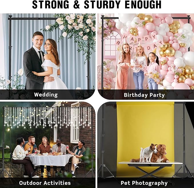 Backdrop Stand for Parties 10 x 8.5 FT, Heavy Duty Photography Backdrop Stand for Events, Video Shooting, Portable Photo Background Stand with Carry Bag, Sandbags, Spring Clamps
