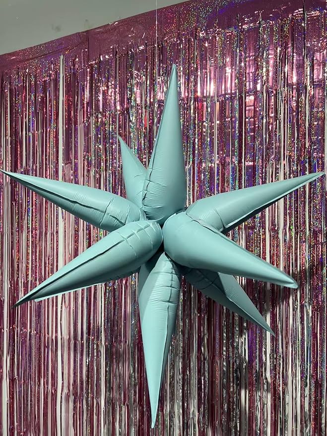 3pcs 26inch 3D matte blue Explosion Star foil balloon, matte blue Foil Cone Star burst Balloons for Birthday Wedding New Year Party Event